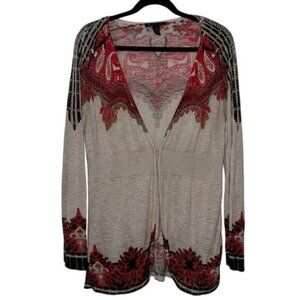 INC Womens XL Open Front Cardigan With Paisley & Plaid Print Lightweight Sweater
